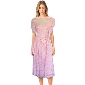 Vintage 1980's Alfred Angelo‎ Pink Lace Midi Dress